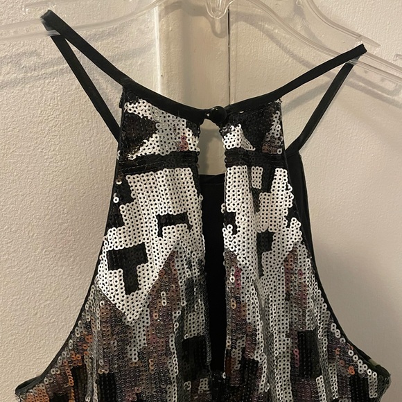 My Michelle Black and White Halter Bodycon Mini Dress
